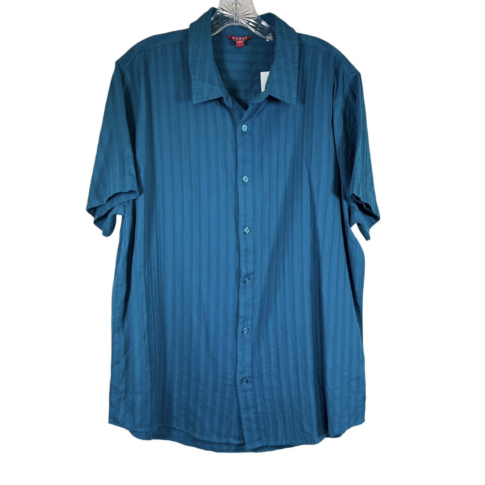 NWT GUESS Sz L Men's Shirt Button Down Slim Fit Teal Dark Lagoon Blue Green New